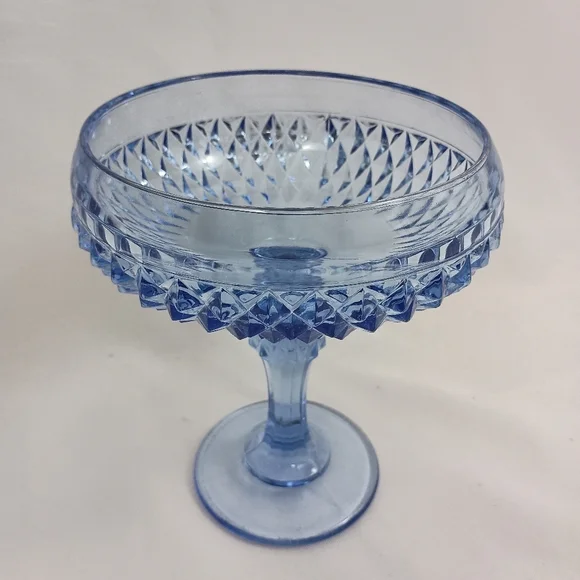 Vintage 60s‎ Indiana Glass Diamond Point Footed Blue Ice Pedestal Compote Dish - Picture 5 of 8